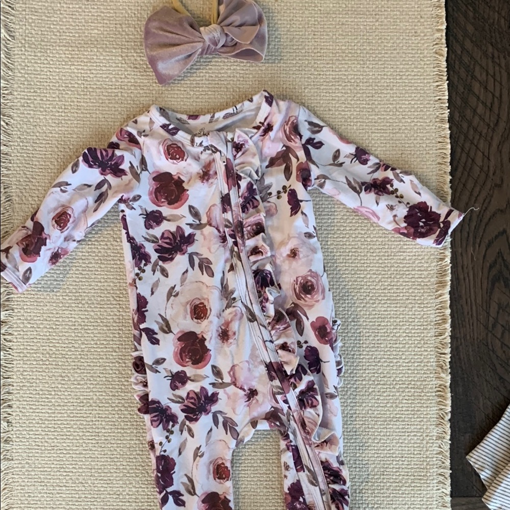 Caden Lane Floral Kids One Piece with Headband